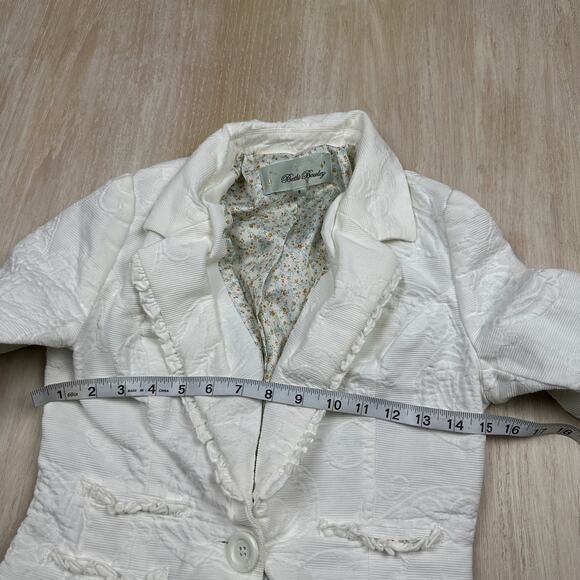 Beth Bowley White Feminine Floral Textured Office Singe Button Blazer Jacket 6 - Picture 6 of 15